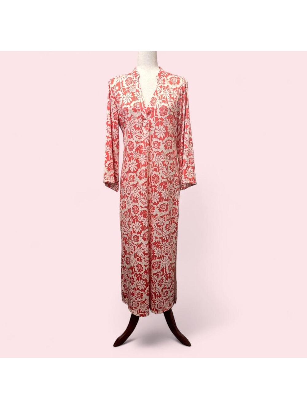 Compania Fantastica Coral and Off White Floral Kaftan/Maxi Dress